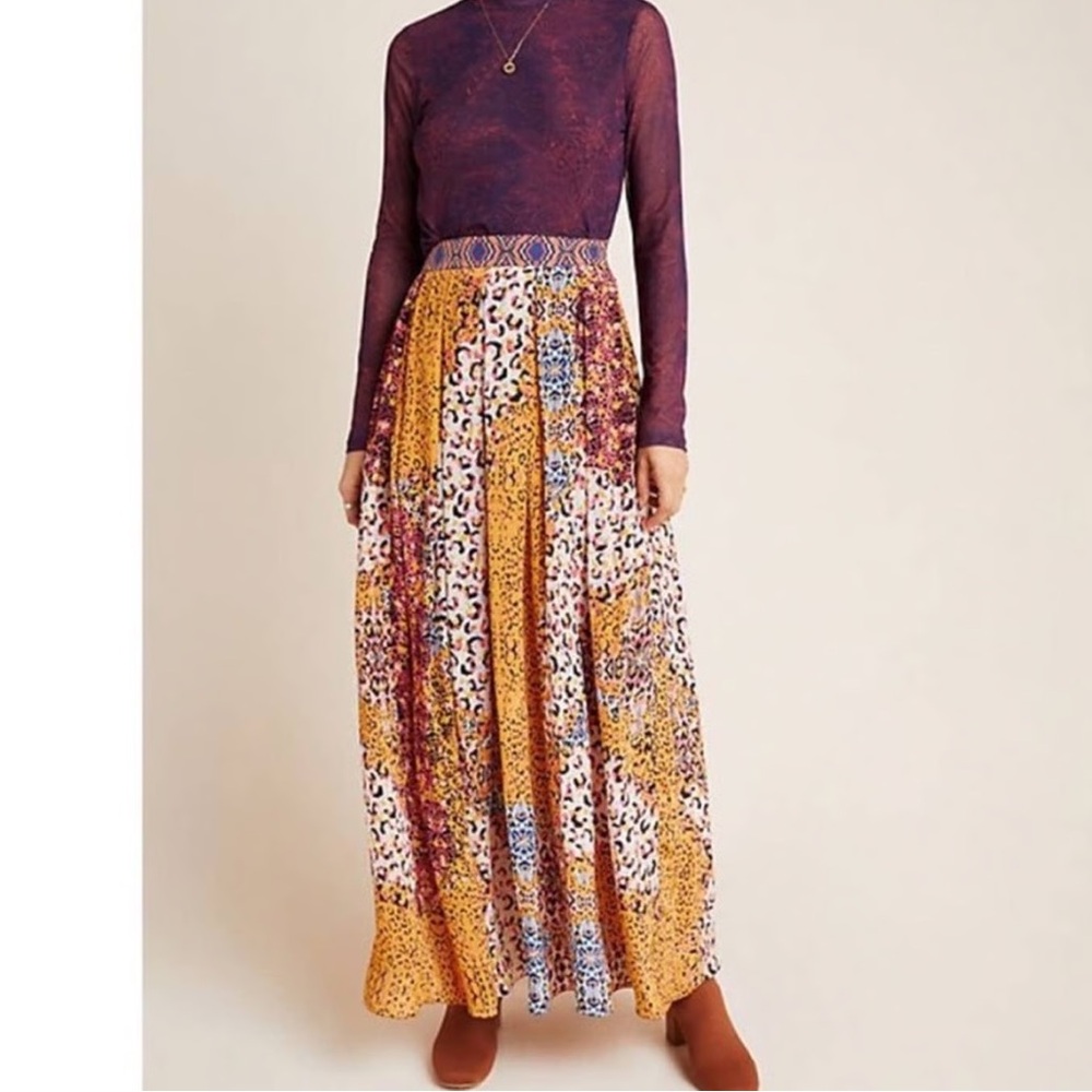Boho Patchwork Maxi Skirt in Mustard & Multi